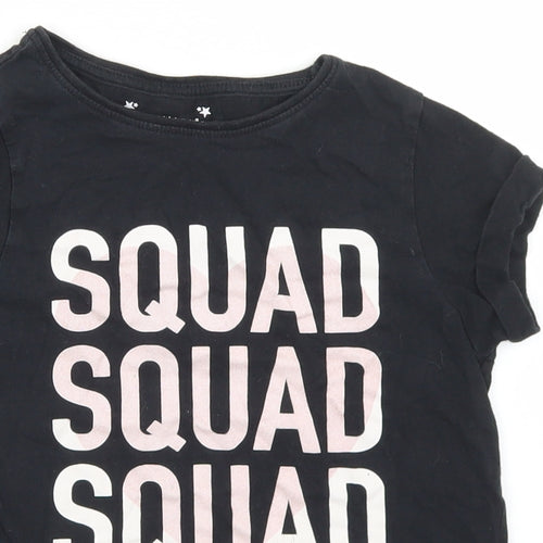 Primark Girls Black  Cotton Basic T-Shirt Size 8-9 Years Round Neck  - Squad