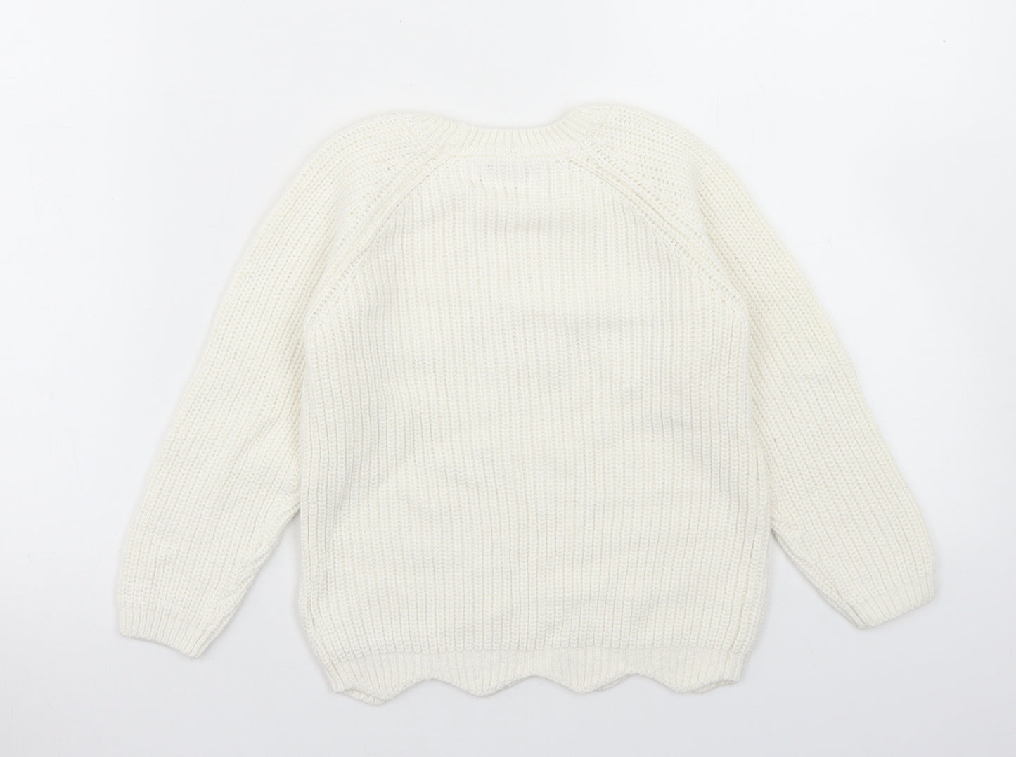 Primark Girls White Crew Neck  Cotton Pullover Jumper Size 5-6 Years   - Be Kind