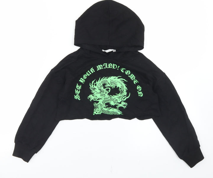 SheIn Girls Black  Cotton Pullover Hoodie Size 6 Years   - Cropped