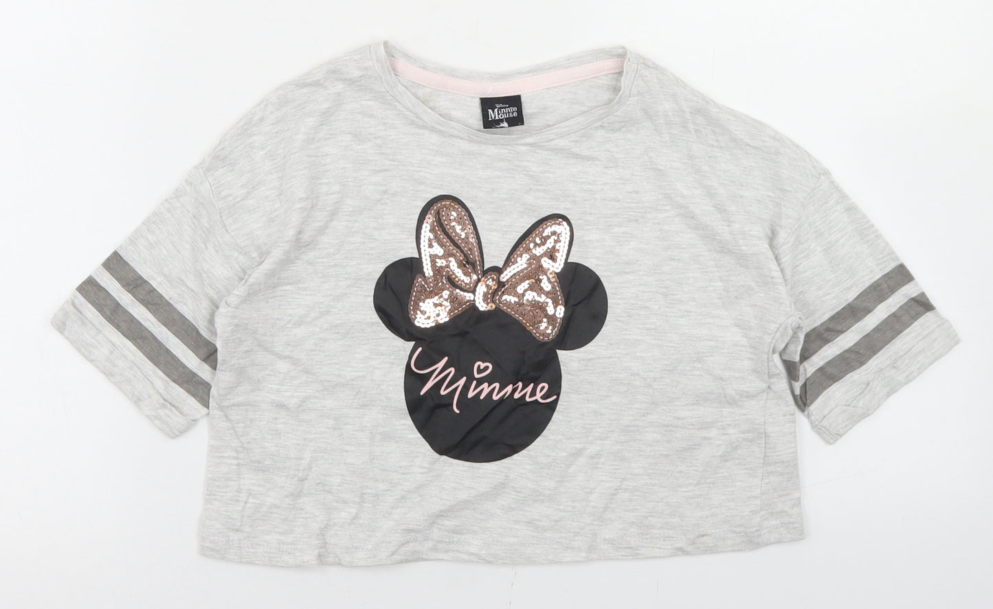 Pep & Co Girls Grey  Cotton Cropped T-Shirt Size 7-8 Years Round Neck  - Minnie Mouse