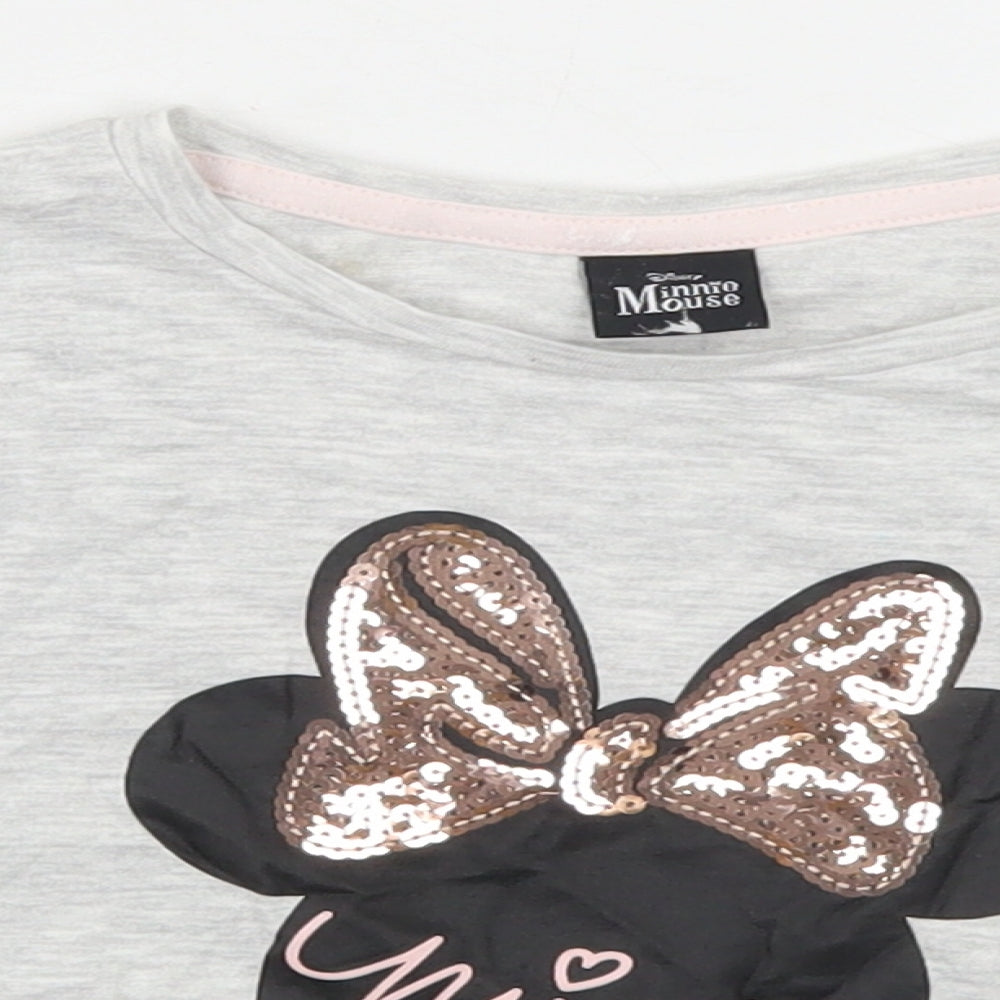 Pep & Co Girls Grey  Cotton Cropped T-Shirt Size 7-8 Years Round Neck  - Minnie Mouse
