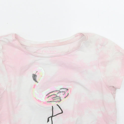 Primark Girls Pink  Cotton Cropped T-Shirt Size 6-7 Years Round Neck  - Flamingo, Tie front