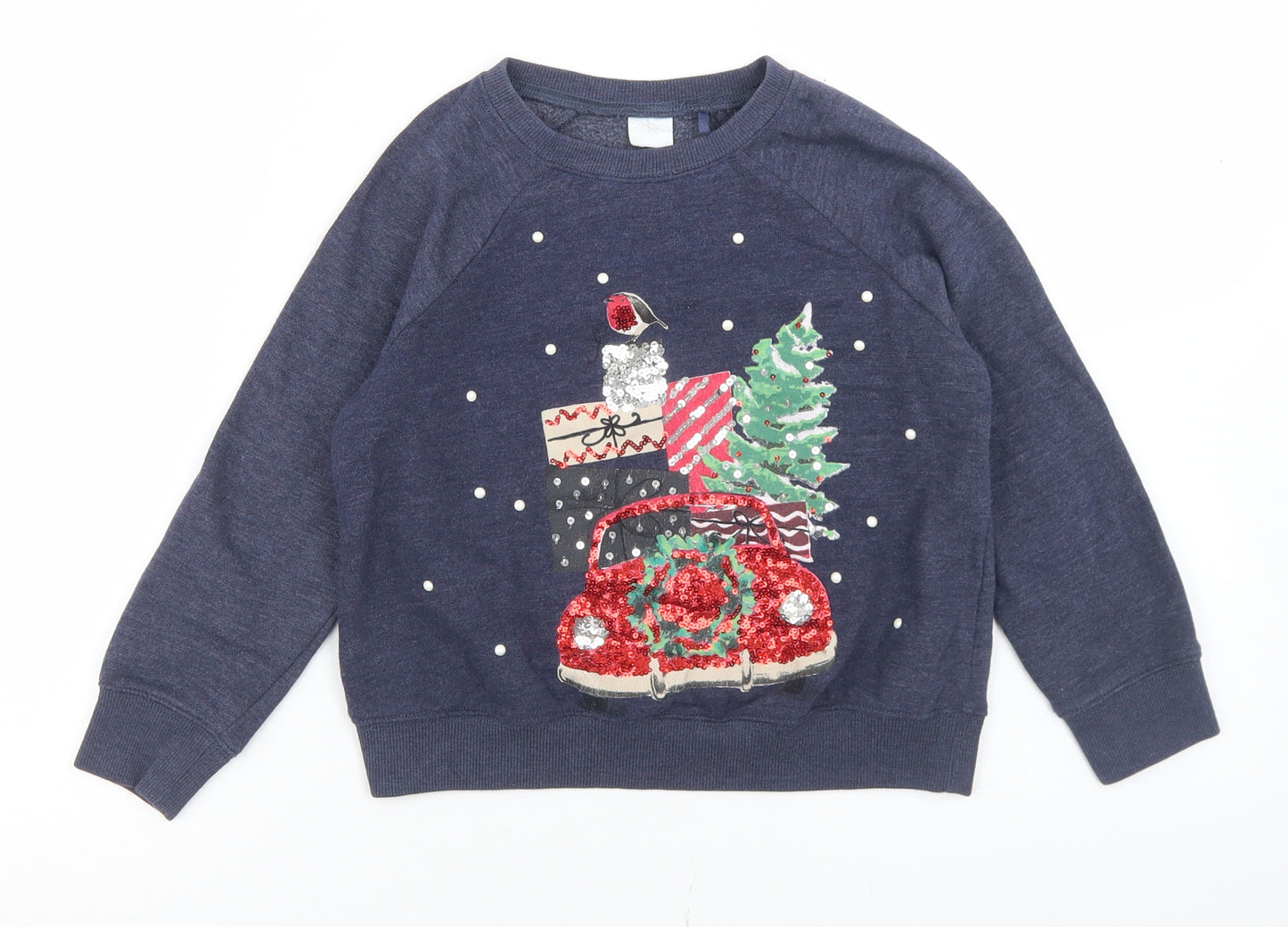 NEXT Girls Blue  Cotton Pullover Sweatshirt Size 5 Years   - Christmas Jumper