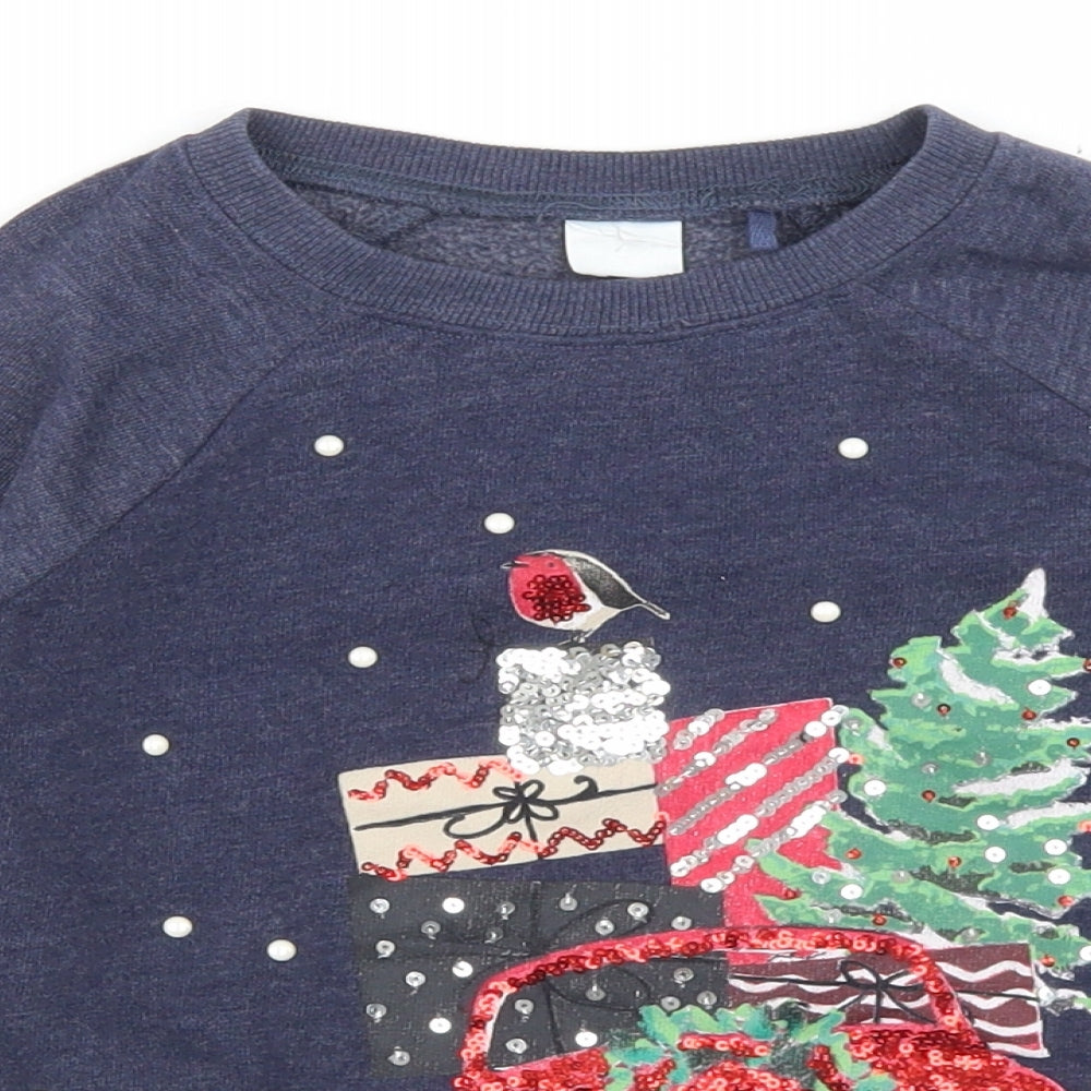 NEXT Girls Blue  Cotton Pullover Sweatshirt Size 5 Years   - Christmas Jumper