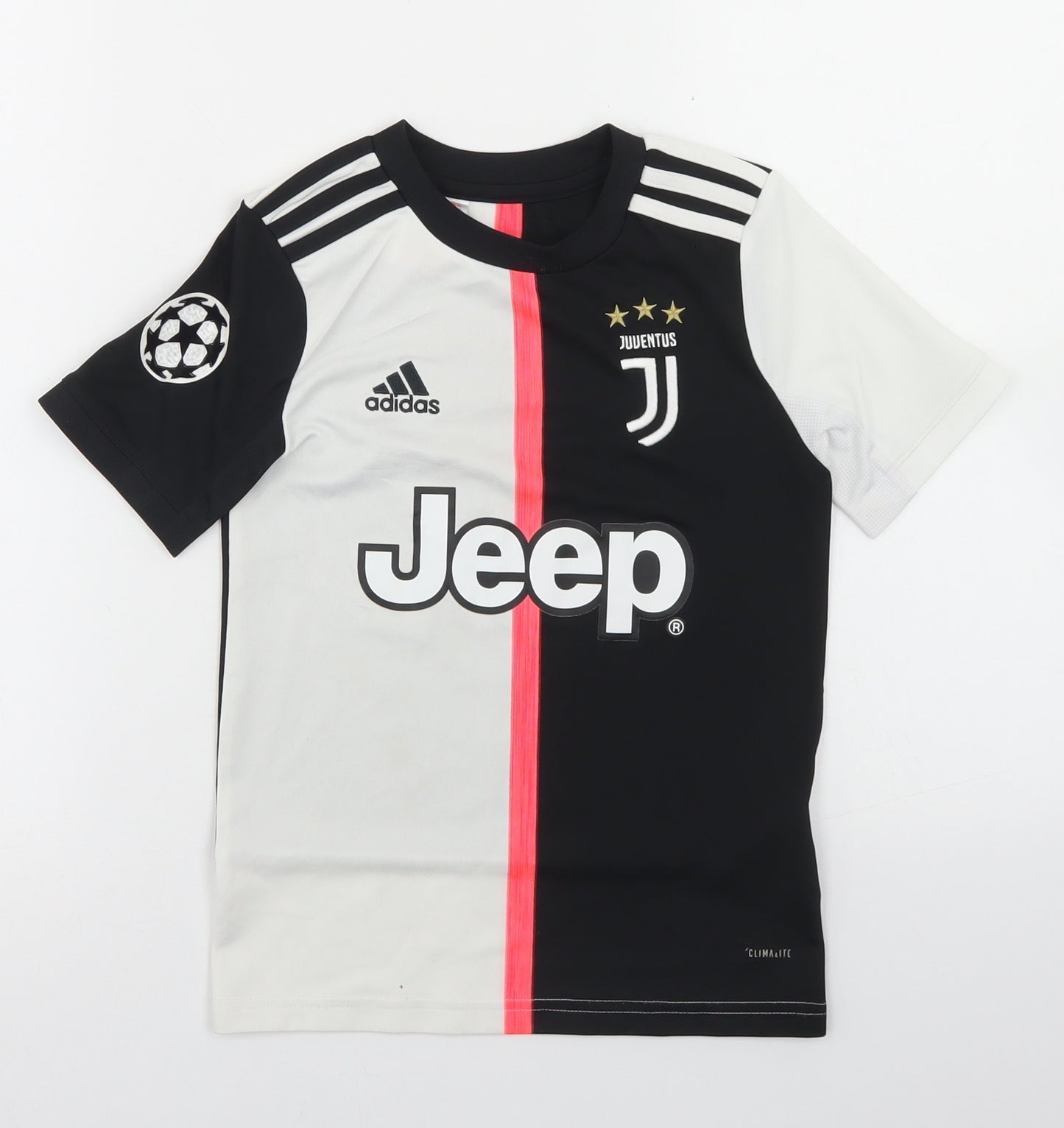 adidas Boys Black Colourblock Polyester Jersey T-Shirt Size 7-8 Years Crew Neck  - Juventus FC Ronaldo