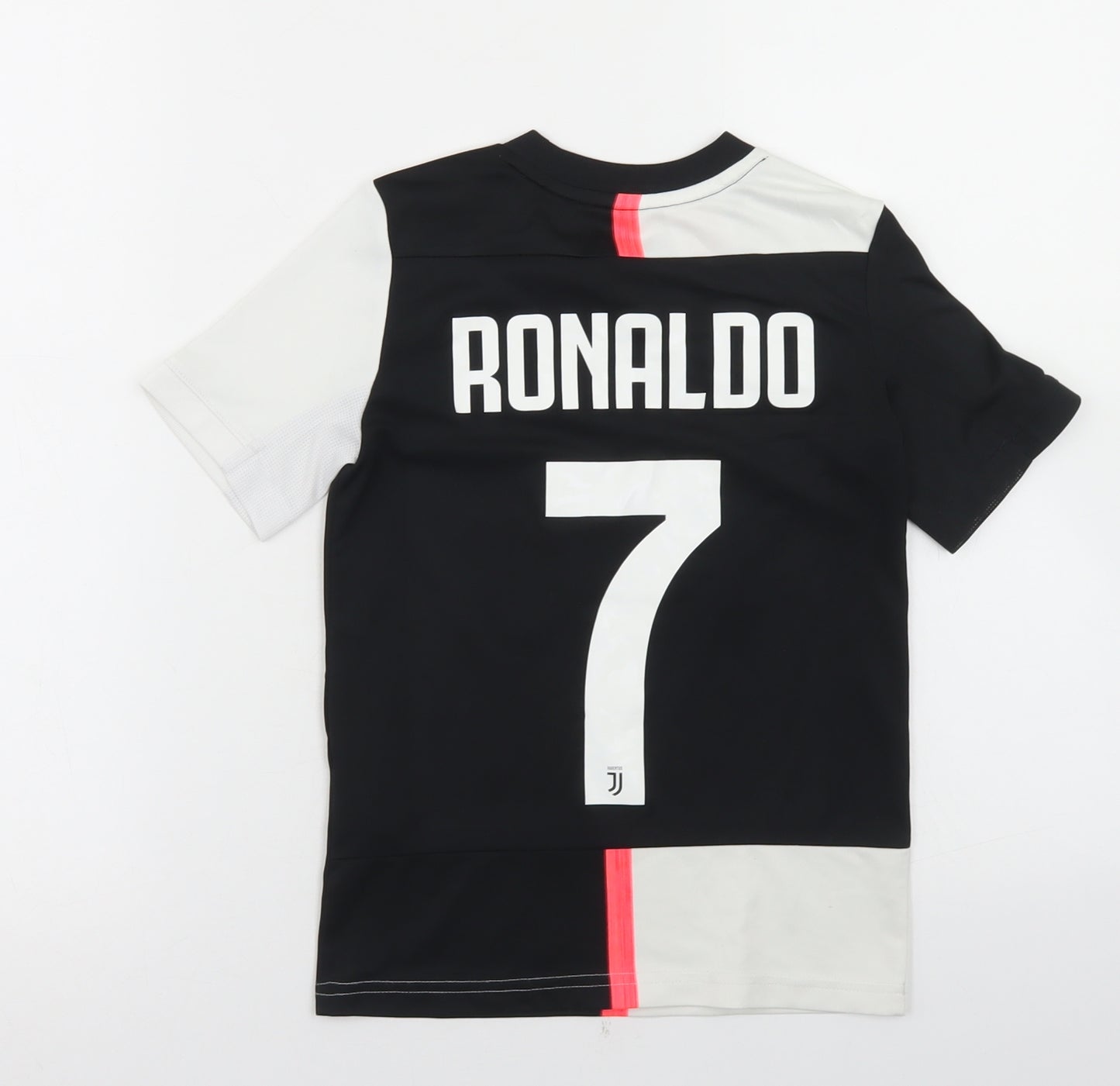 adidas Boys Black Colourblock Polyester Jersey T-Shirt Size 7-8 Years Crew Neck  - Juventus FC Ronaldo