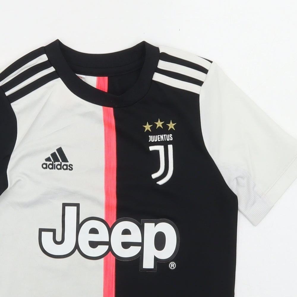 adidas Boys Black Colourblock Polyester Jersey T-Shirt Size 7-8 Years Crew Neck  - Juventus FC Ronaldo