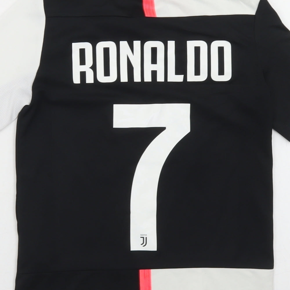 adidas Boys Black Colourblock Polyester Jersey T-Shirt Size 7-8 Years Crew Neck  - Juventus FC Ronaldo
