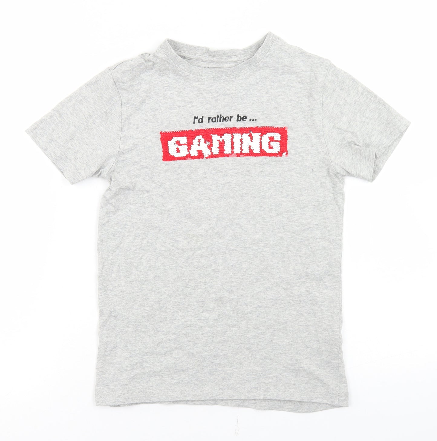 NEXT Boys Grey  Cotton Basic T-Shirt Size 8 Years Crew Neck  - Gaming Reversible Sequins