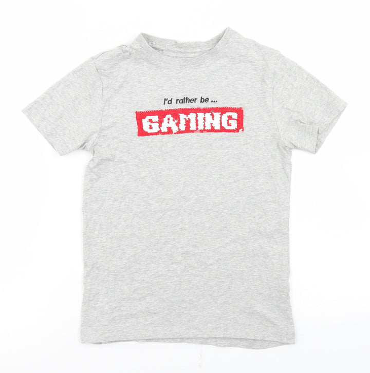 NEXT Boys Grey  Cotton Basic T-Shirt Size 8 Years Crew Neck  - Gaming Reversible Sequins