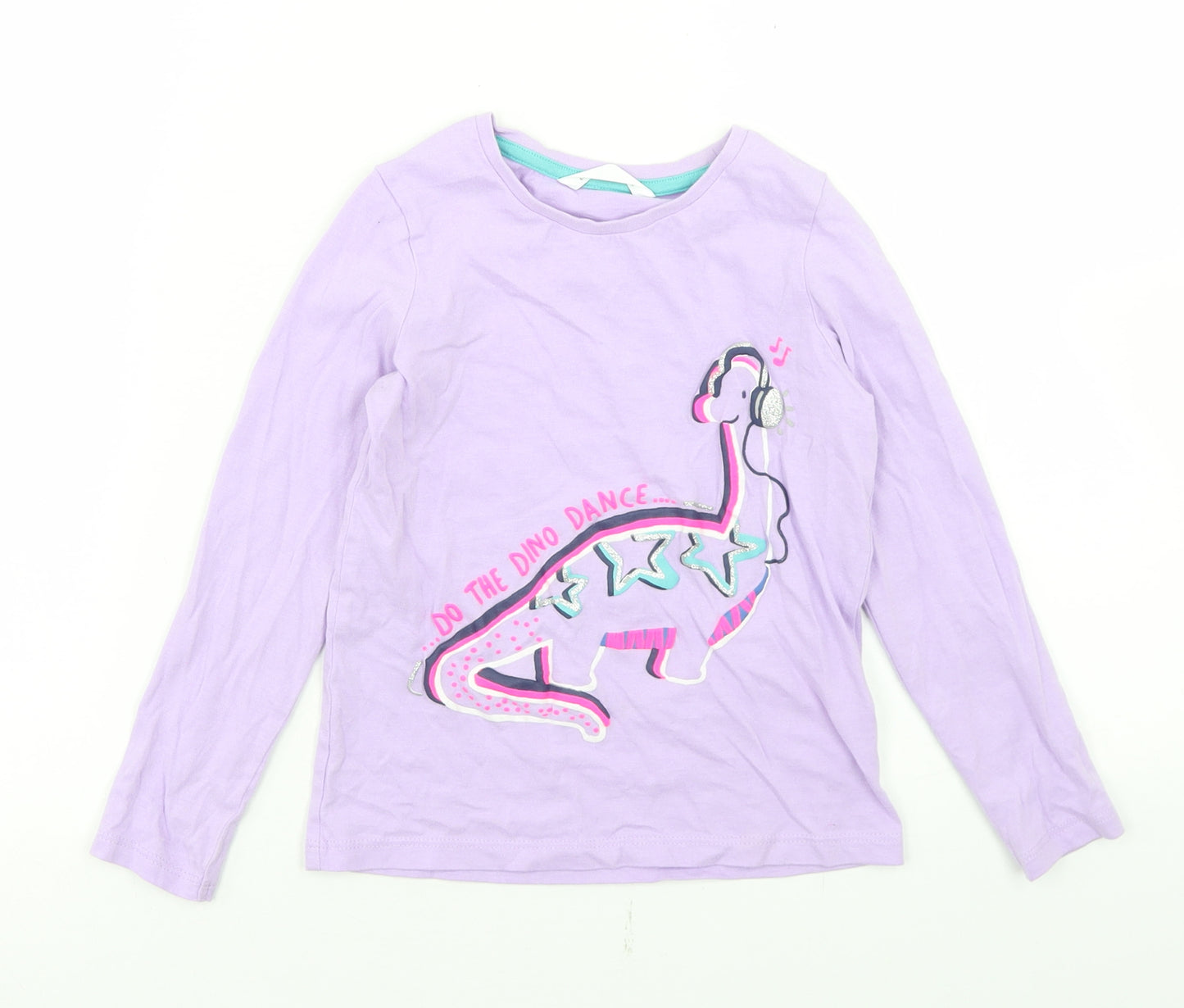 Marks and Spencer Girls Purple  Cotton Basic T-Shirt Size 5-6 Years Crew Neck  - Dinosaurs
