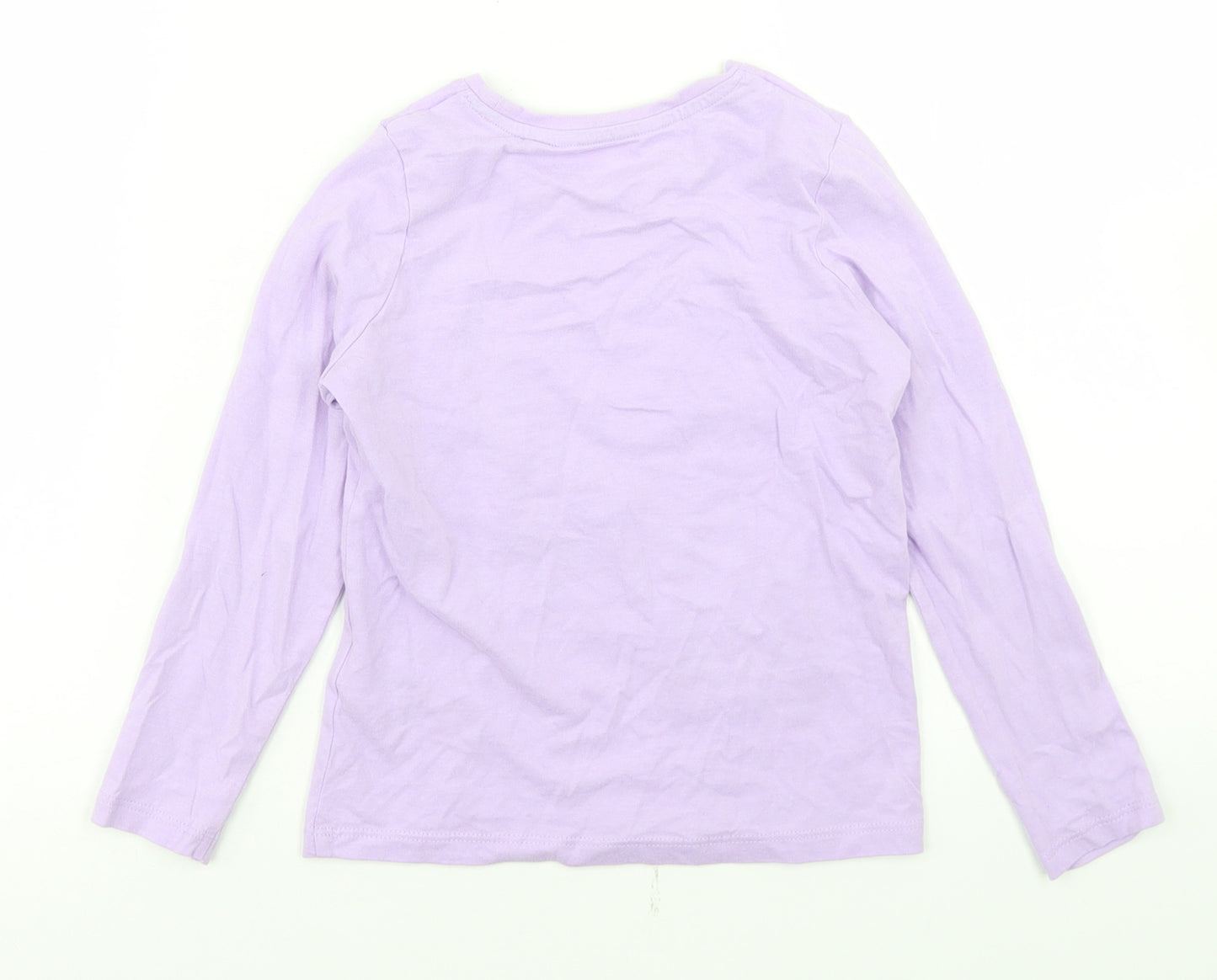 Marks and Spencer Girls Purple  Cotton Basic T-Shirt Size 5-6 Years Crew Neck  - Dinosaurs