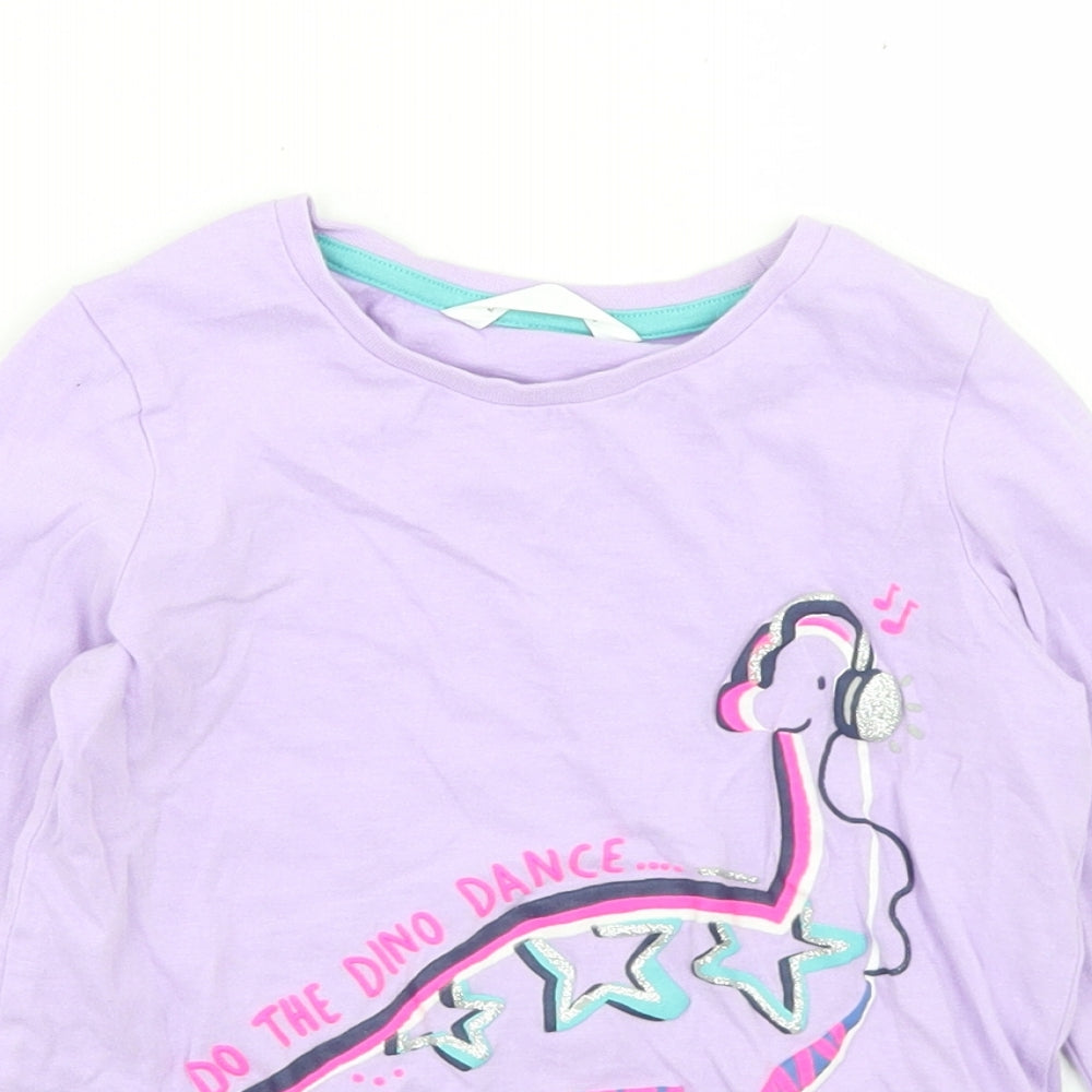 Marks and Spencer Girls Purple  Cotton Basic T-Shirt Size 5-6 Years Crew Neck  - Dinosaurs