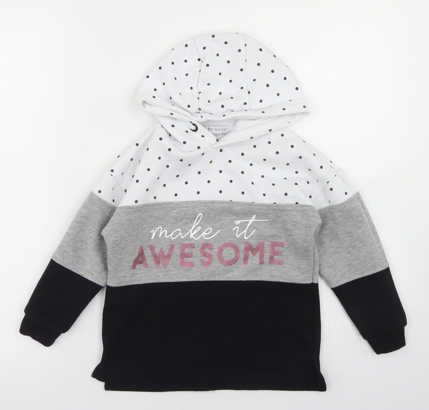 Primark Girls Grey Colourblock Cotton Pullover Hoodie Size 5-6 Years   - Awesome