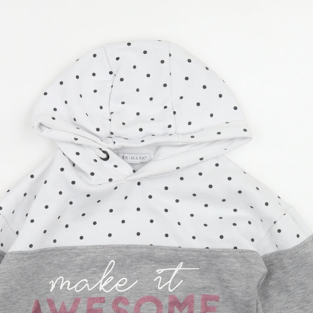 Primark Girls Grey Colourblock Cotton Pullover Hoodie Size 5-6 Years   - Awesome
