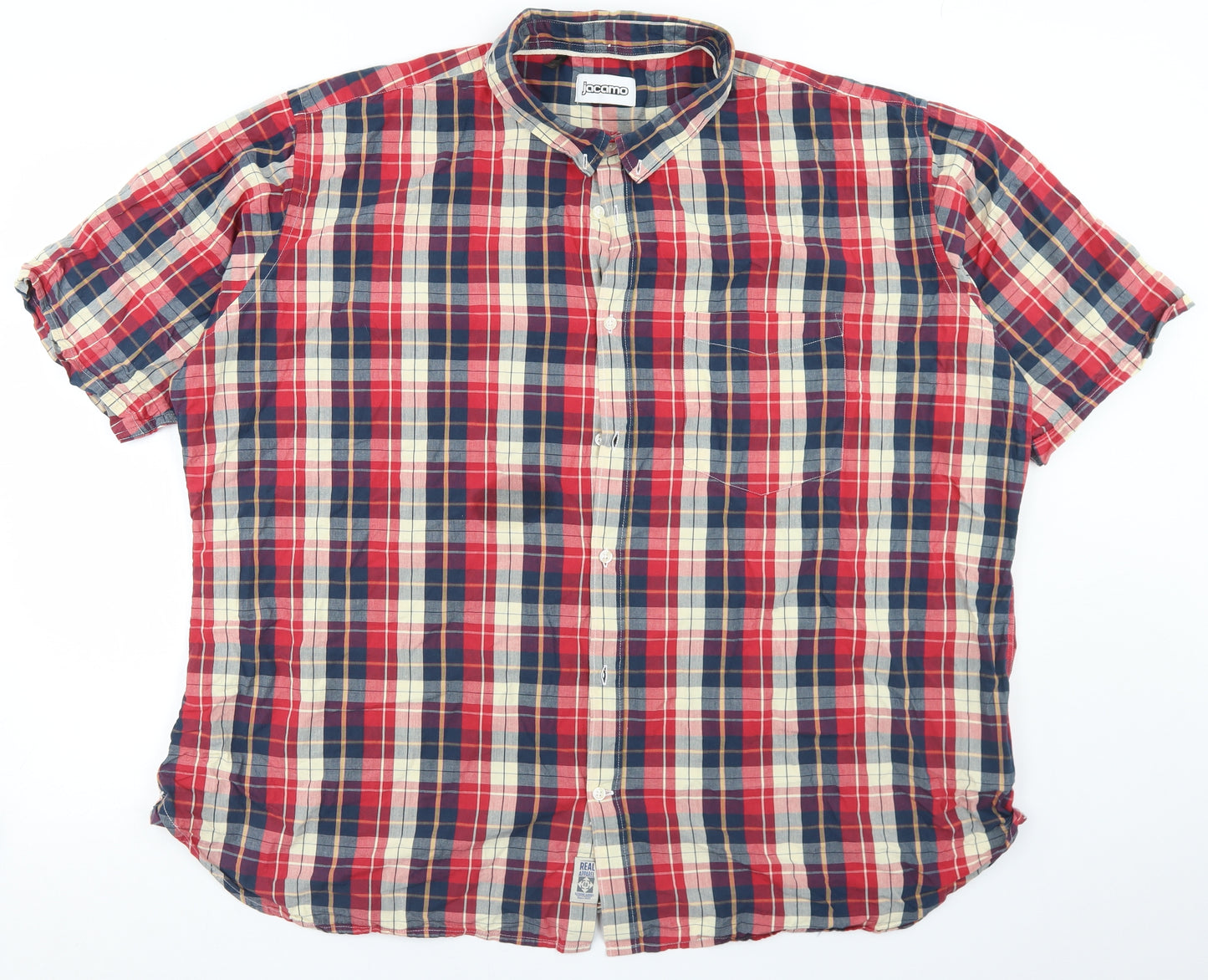 Jacamo Mens Red Plaid Cotton  Button-Up Size 3XL Collared Button