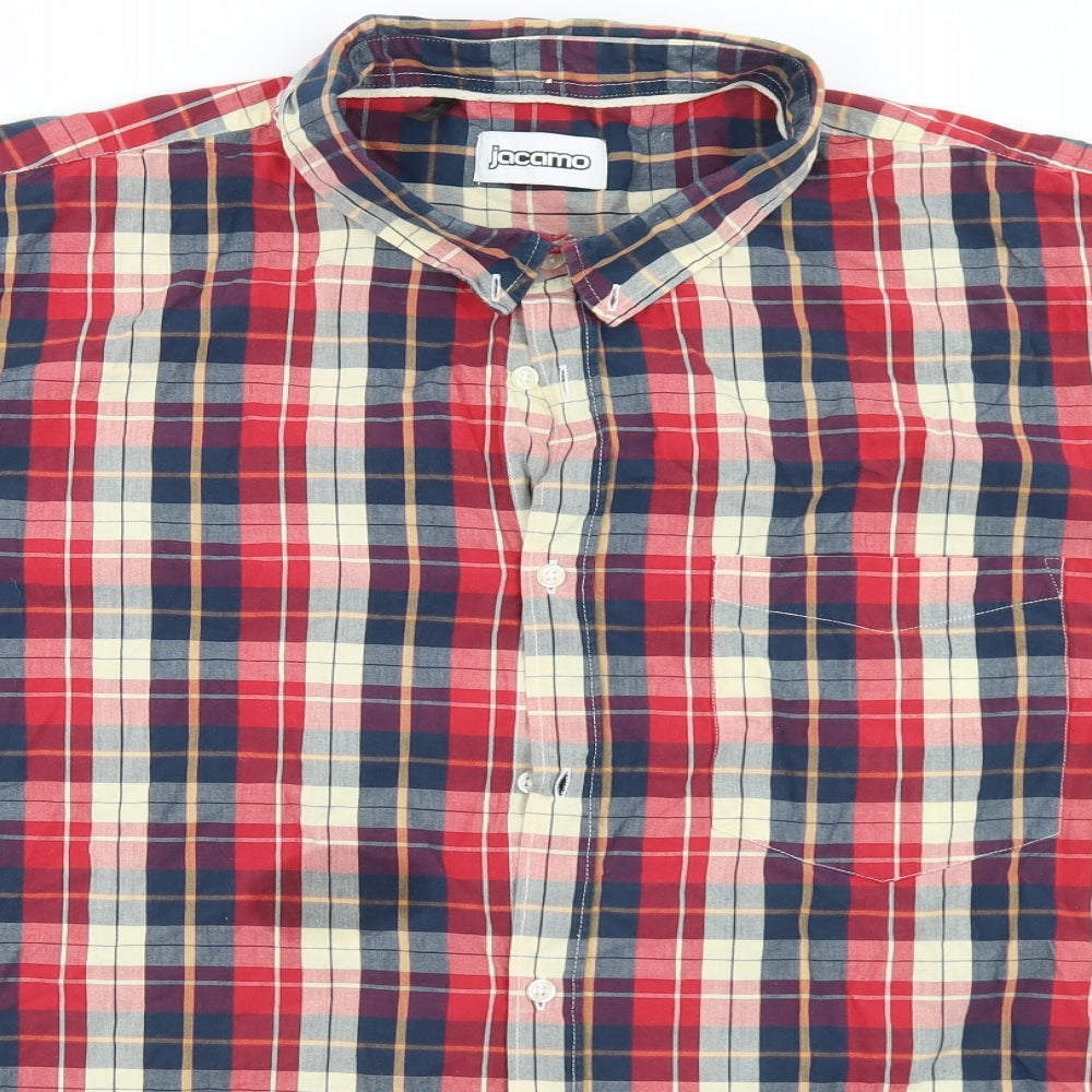 Jacamo Mens Red Plaid Cotton  Button-Up Size 3XL Collared Button