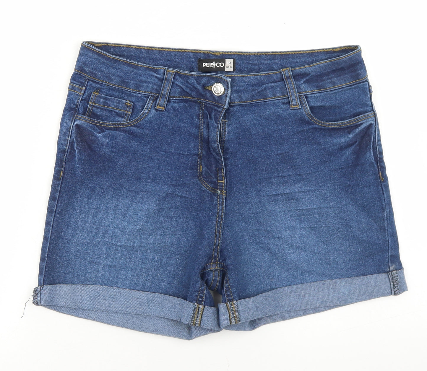 Pep&Co Womens Blue  Cotton Mom Shorts Size 10 L3 in Regular Button