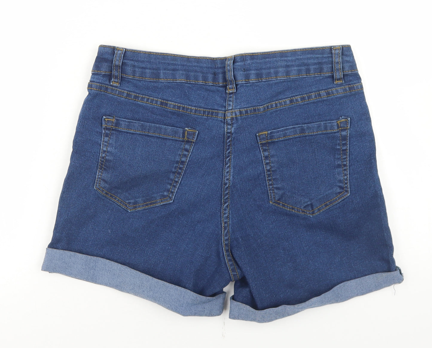 Pep&Co Womens Blue  Cotton Mom Shorts Size 10 L3 in Regular Button