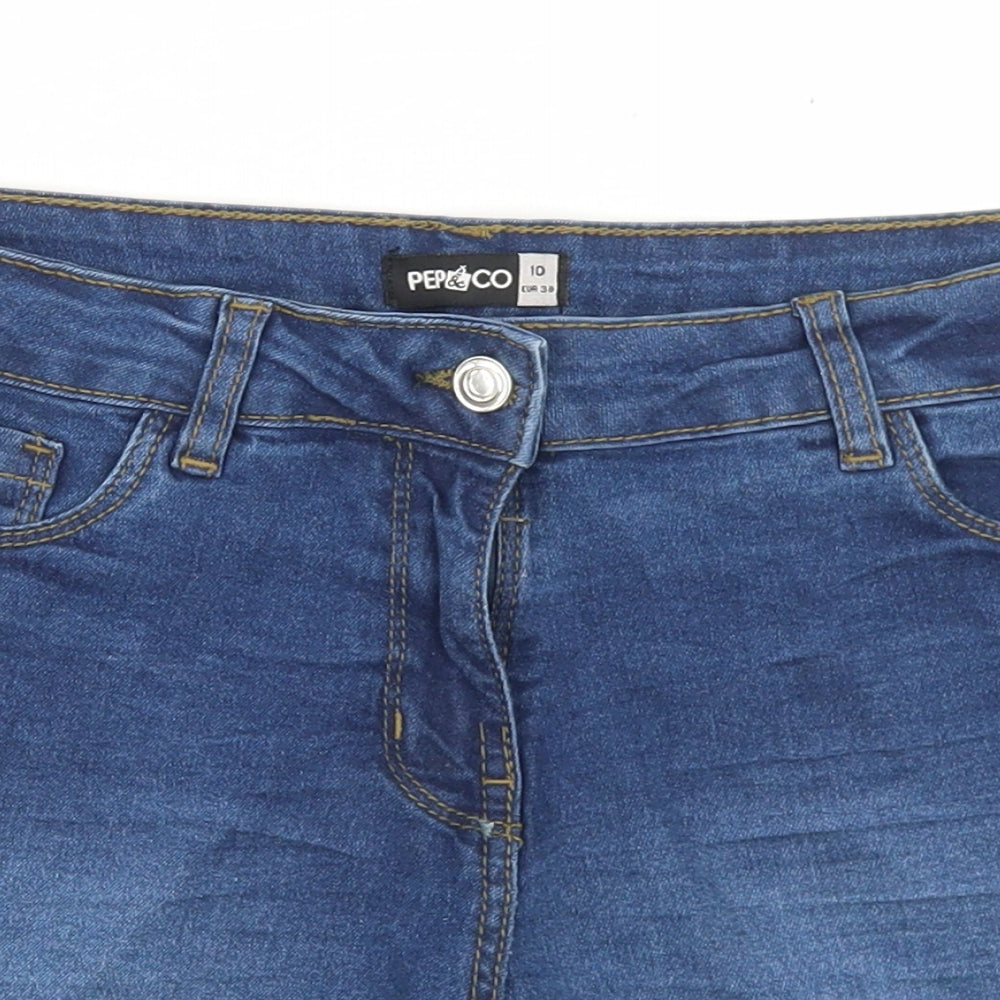 Pep&Co Womens Blue  Cotton Mom Shorts Size 10 L3 in Regular Button