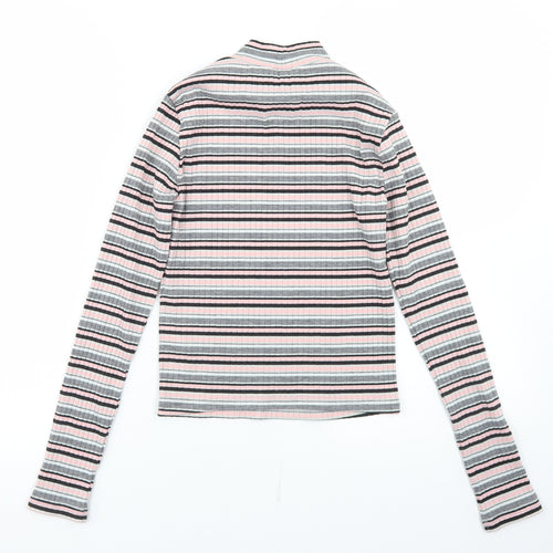 Miss Selfridge Womens Multicoloured Striped Polyester Cropped T-Shirt Size 8 Mock Neck