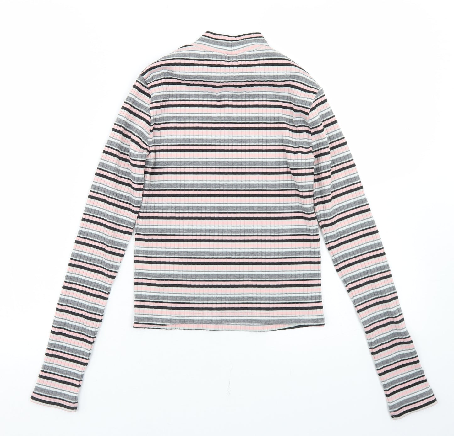 Miss Selfridge Womens Multicoloured Striped Polyester Cropped T-Shirt Size 8 Mock Neck