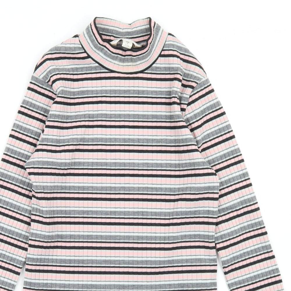 Miss Selfridge Womens Multicoloured Striped Polyester Cropped T-Shirt Size 8 Mock Neck