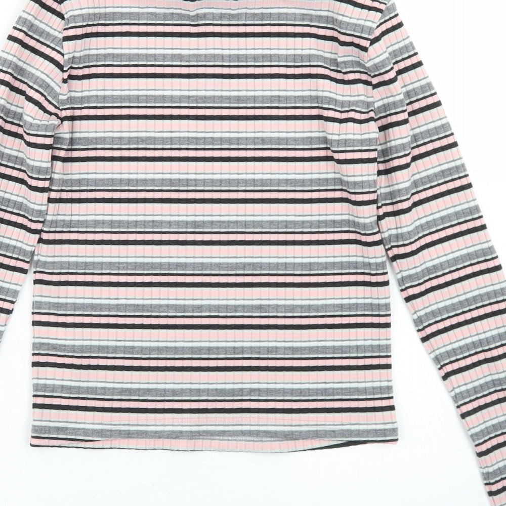 Miss Selfridge Womens Multicoloured Striped Polyester Cropped T-Shirt Size 8 Mock Neck