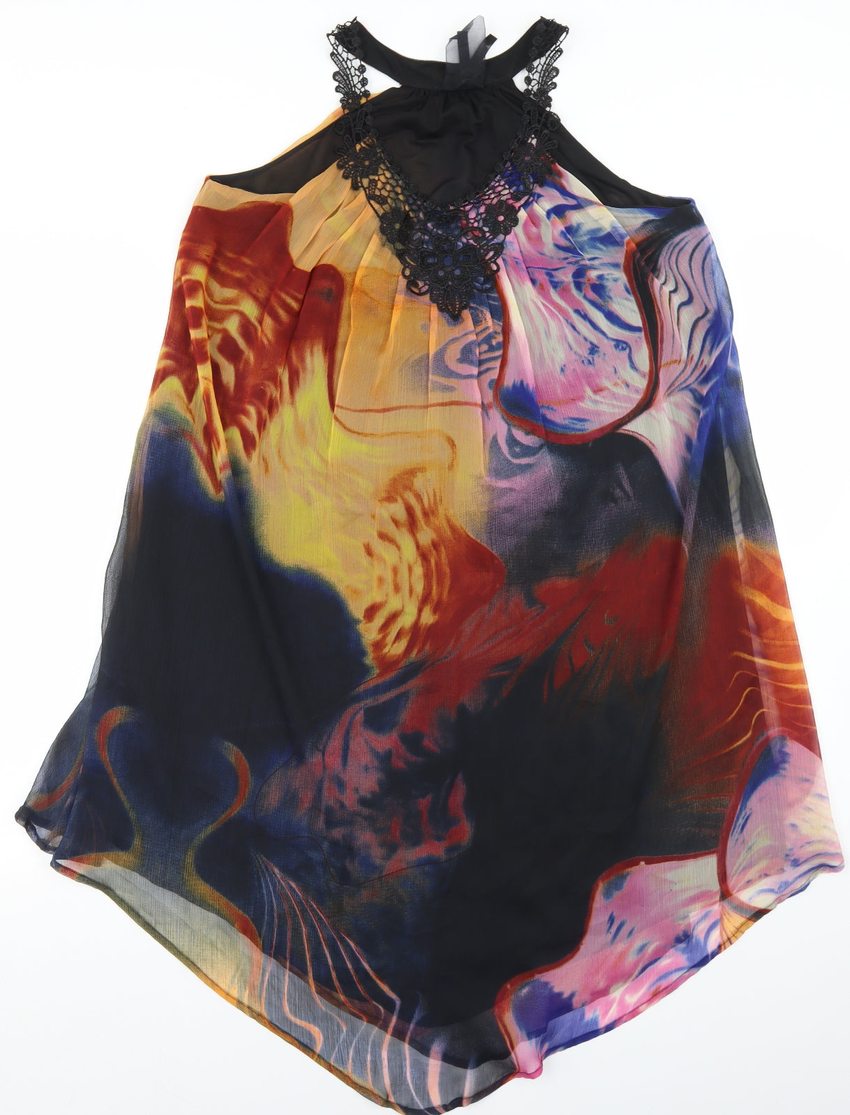 NEXT Womens Multicoloured Tie Dye Polyester Trapeze & Swing  Size 12  Round Neck  - Lace Accent