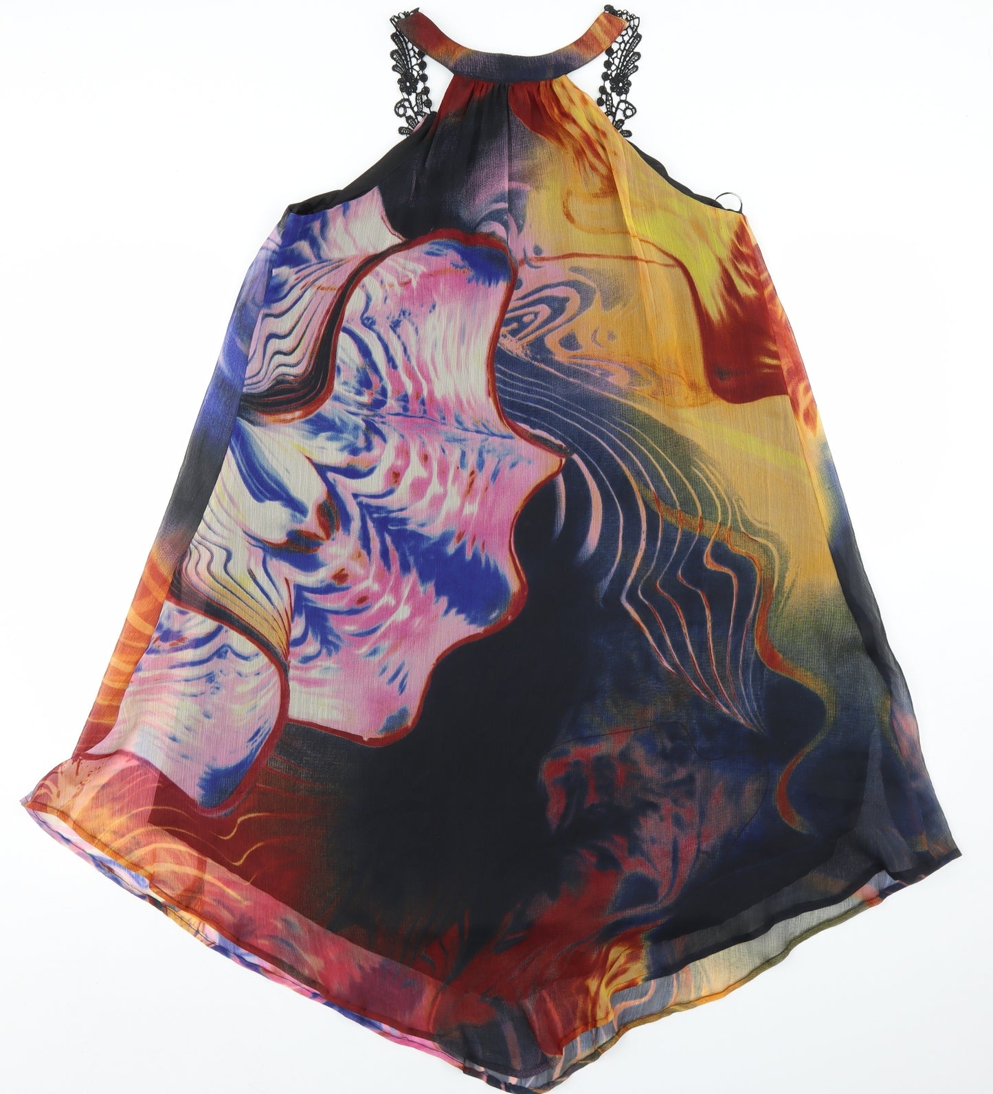 NEXT Womens Multicoloured Tie Dye Polyester Trapeze & Swing  Size 12  Round Neck  - Lace Accent