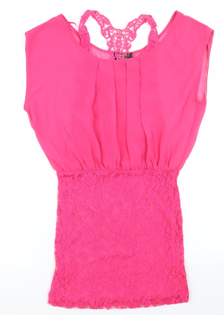 Tokyo Doll Womens Pink  Polyester Pencil Dress  Size 12  Round Neck