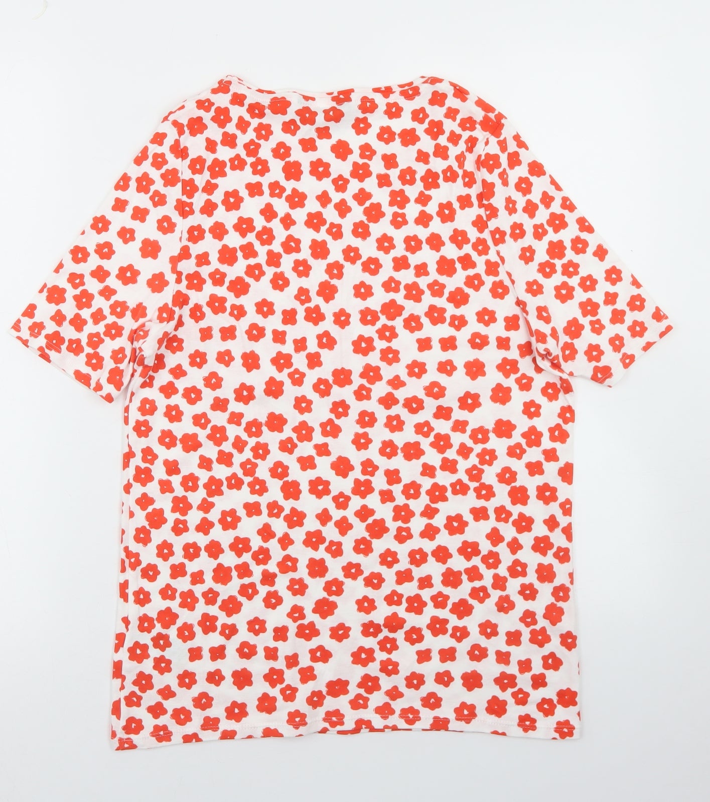 Marks and Spencer Womens White Floral Cotton Basic T-Shirt Size 14 Roll Neck
