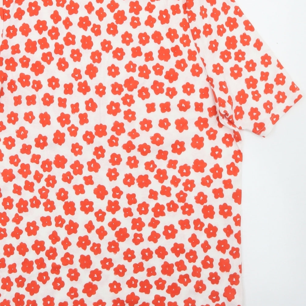 Marks and Spencer Womens White Floral Cotton Basic T-Shirt Size 14 Roll Neck