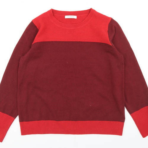 Classic Womens Red Crew Neck  Acrylic Pullover Jumper Size 12