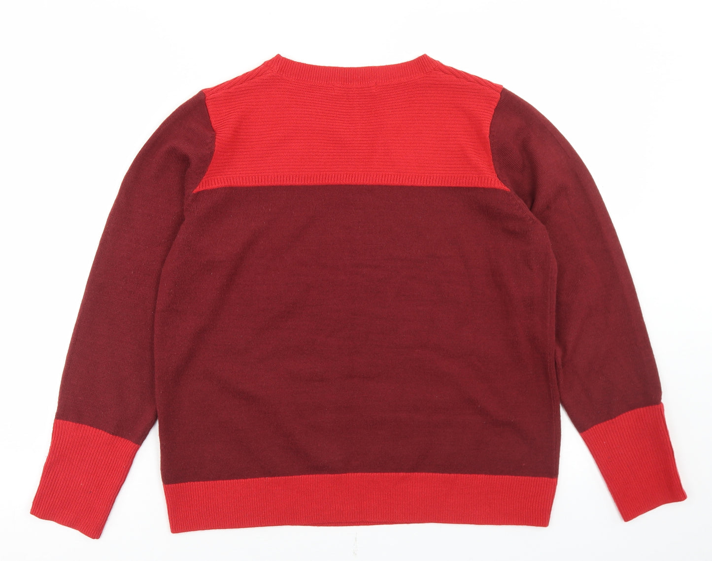 Classic Womens Red Crew Neck  Acrylic Pullover Jumper Size 12