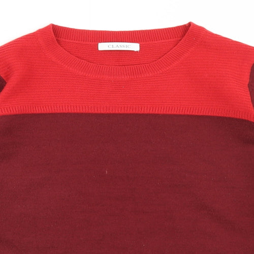 Classic Womens Red Crew Neck  Acrylic Pullover Jumper Size 12
