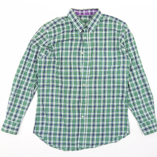 The Savile Row Company Mens Green Plaid Polyester  Button-Up Size M Collared Button