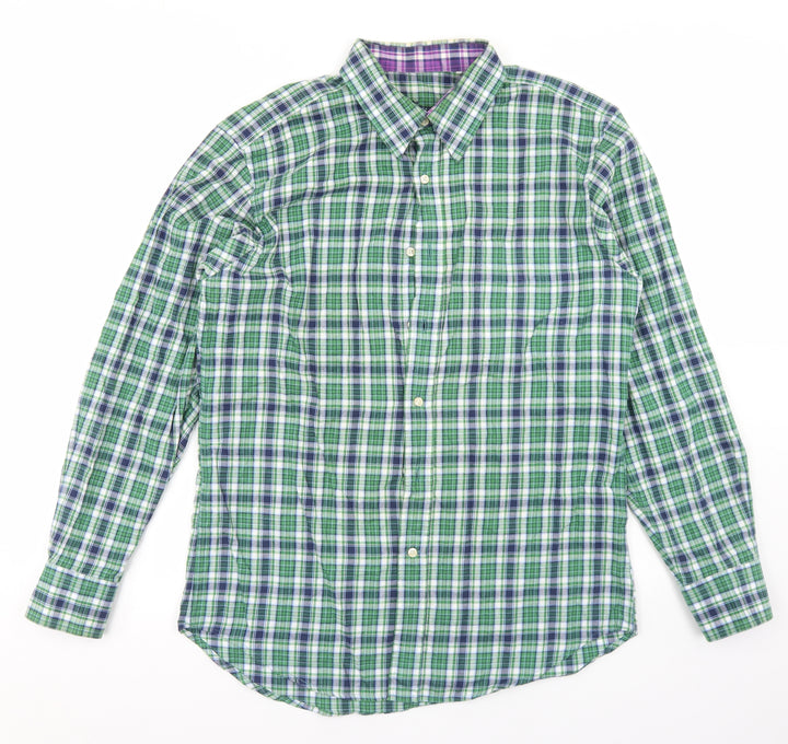 The Savile Row Company Mens Green Plaid Polyester Button-Up Size M Collared Button