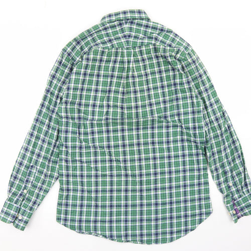 The Savile Row Company Mens Green Plaid Polyester  Button-Up Size M Collared Button