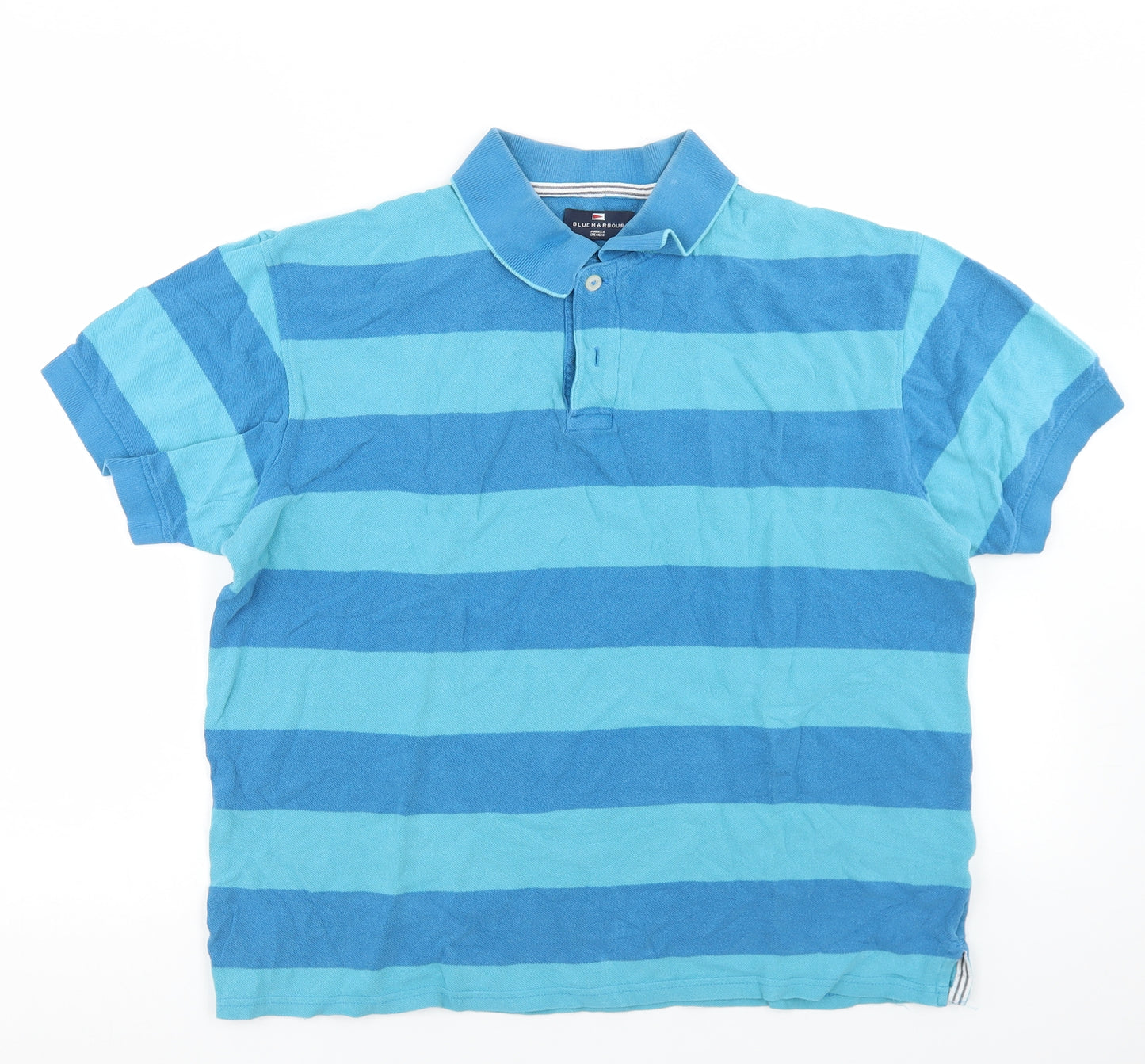 Marks and Spencer Mens Blue Striped Cotton  Polo Size M Collared Button