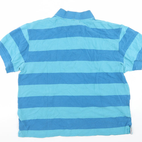 Marks and Spencer Mens Blue Striped Cotton  Polo Size M Collared Button
