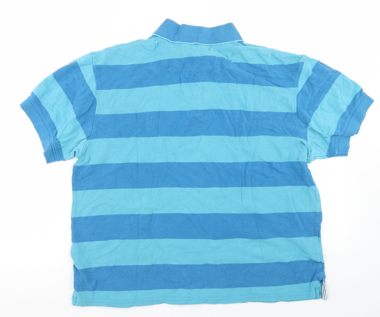 Marks and Spencer Mens Blue Striped Cotton  Polo Size M Collared Button
