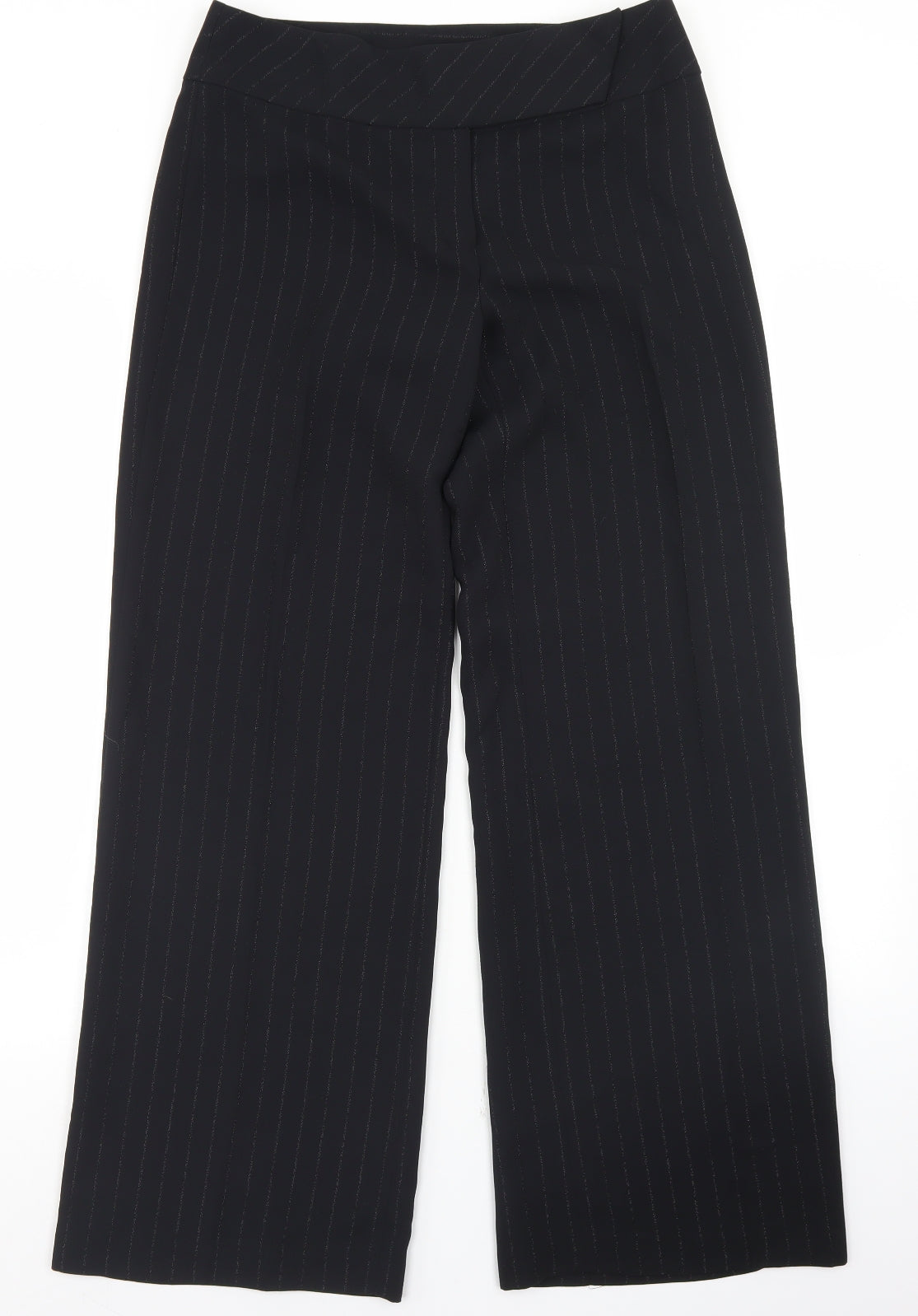 NEXT Womens Black Striped Polyester Dress Pants Trousers Size 10 L31 in Regular Hook & Eye