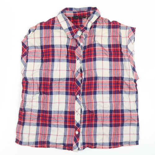 New Look Womens Red Plaid Cotton Basic Button-Up Size 10 Collared