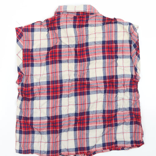 New Look Womens Red Plaid Cotton Basic Button-Up Size 10 Collared