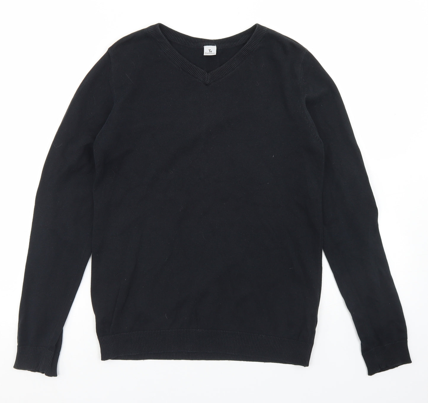 TU Boys Black V-Neck  Cotton Pullover Jumper Size 12 Years   - Schoolwear