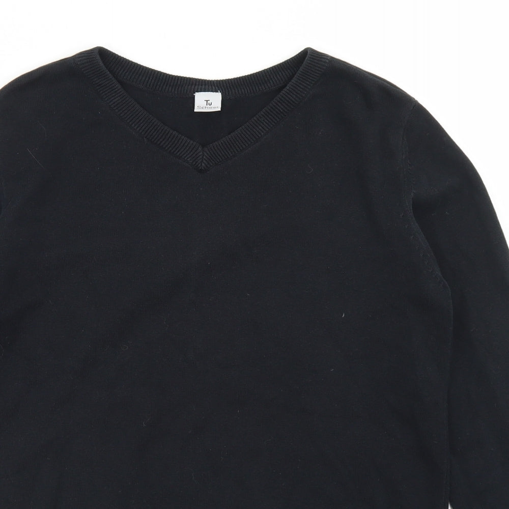 TU Boys Black V-Neck  Cotton Pullover Jumper Size 12 Years   - Schoolwear