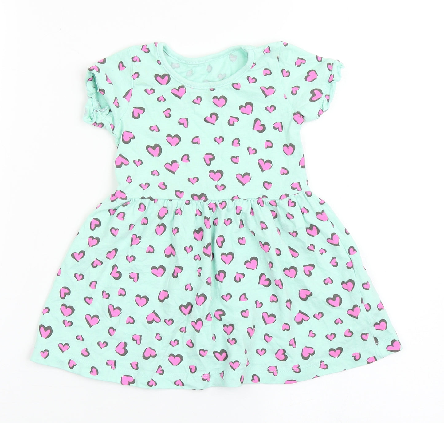 Dunnes Stores Boys Green  100% Cotton T-Shirt Dress  Size 12-18 Months  Round Neck Pullover - Love Hearts