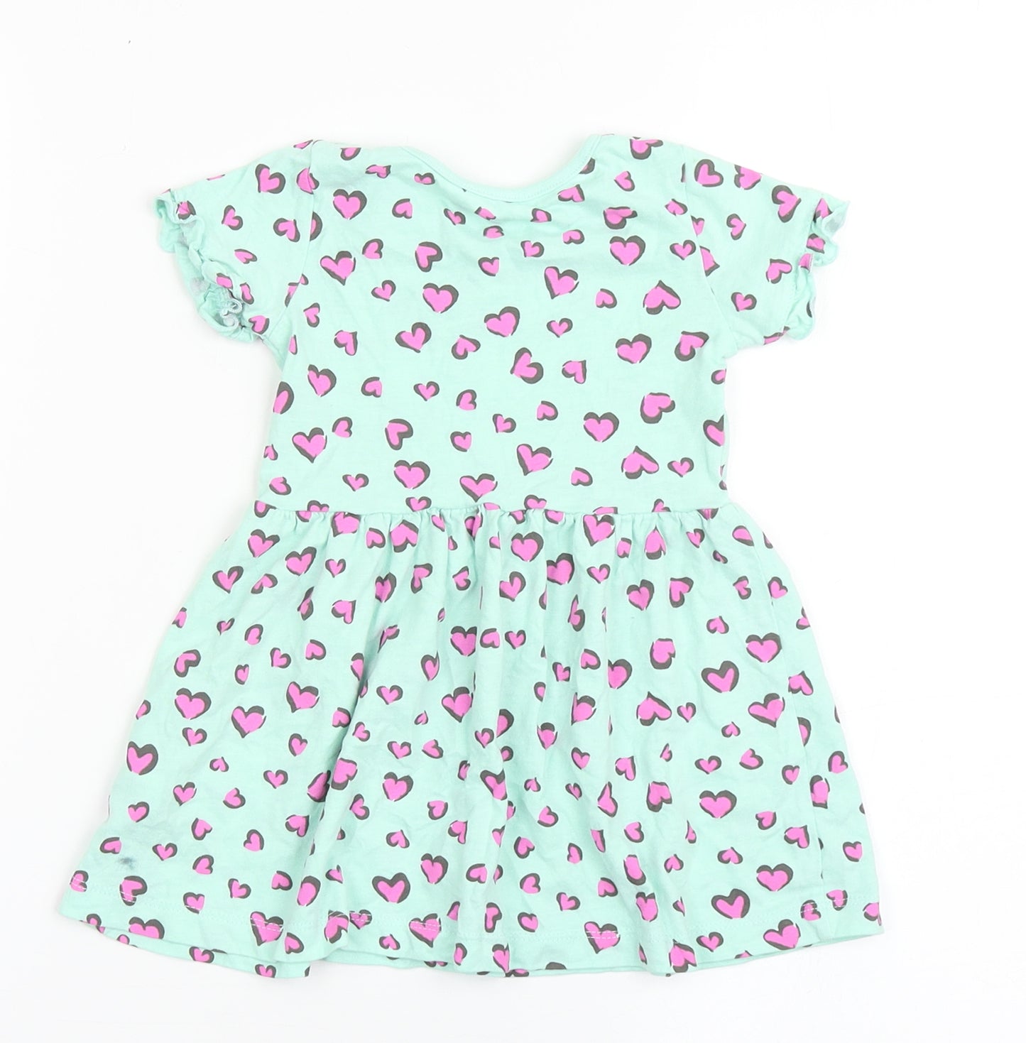 Dunnes Stores Boys Green  100% Cotton T-Shirt Dress  Size 12-18 Months  Round Neck Pullover - Love Hearts