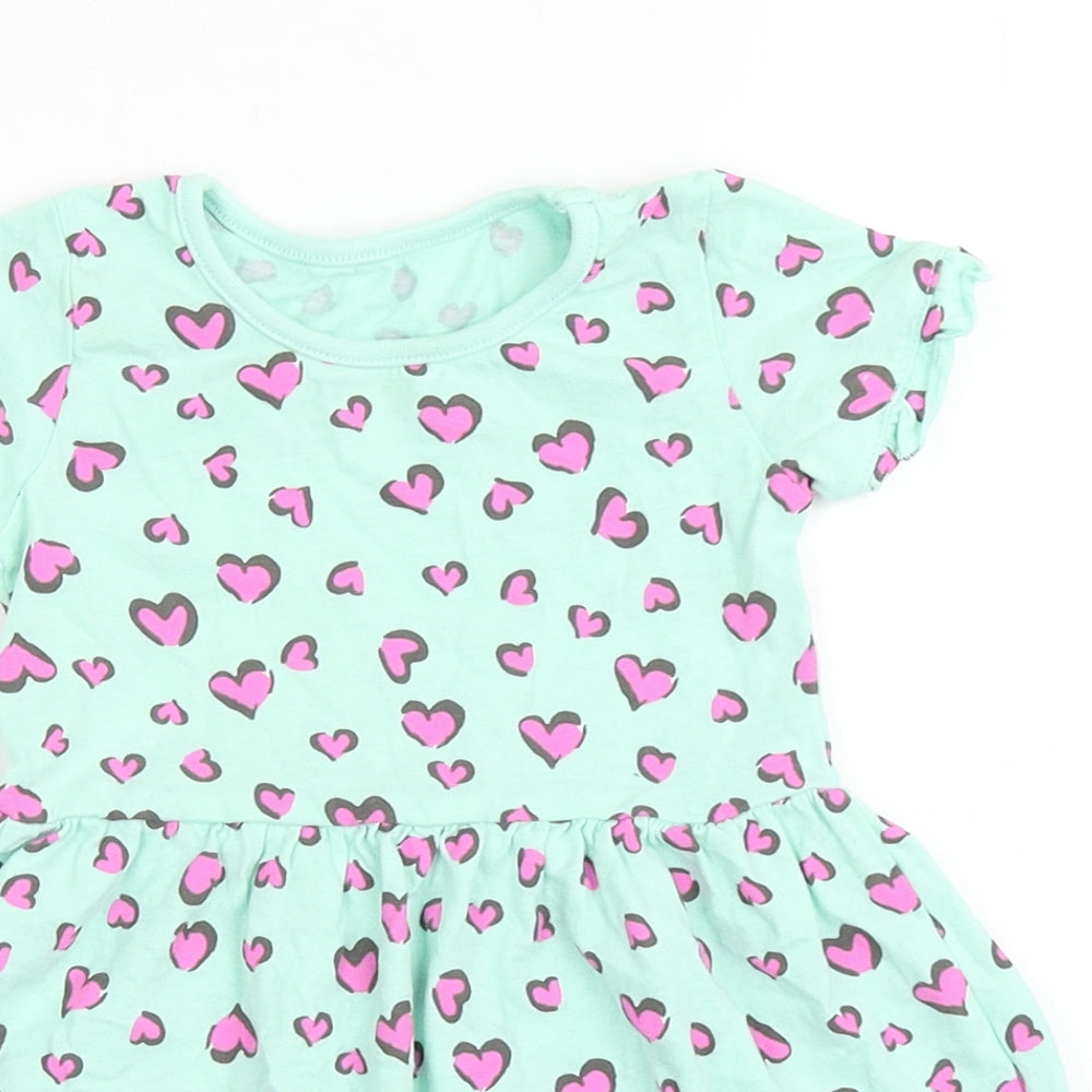 Dunnes Stores Boys Green  100% Cotton T-Shirt Dress  Size 12-18 Months  Round Neck Pullover - Love Hearts